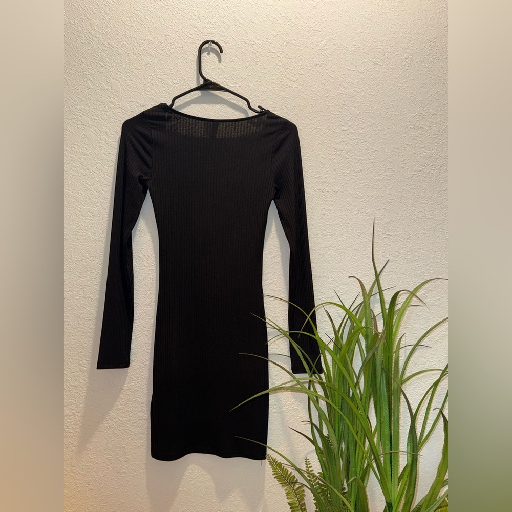 Black Ribbed Mini Dress - Picture 3 of 4